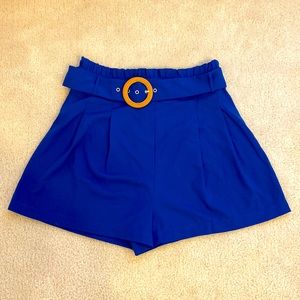 Jealous Tomato Royal Blue Shorts with a Belt, Ruffled Top and Side Zipper